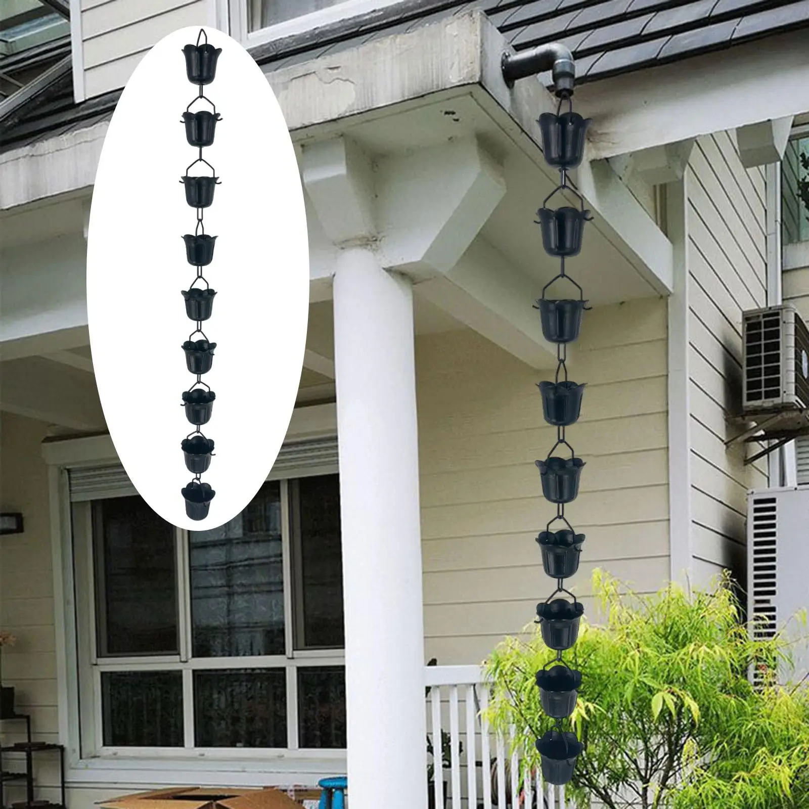 er Shape Cup Rain Chain 39inch, Metal Drainage Rain Chain Downspout Tool Hanging Garden Decoration Decorative for Downspout