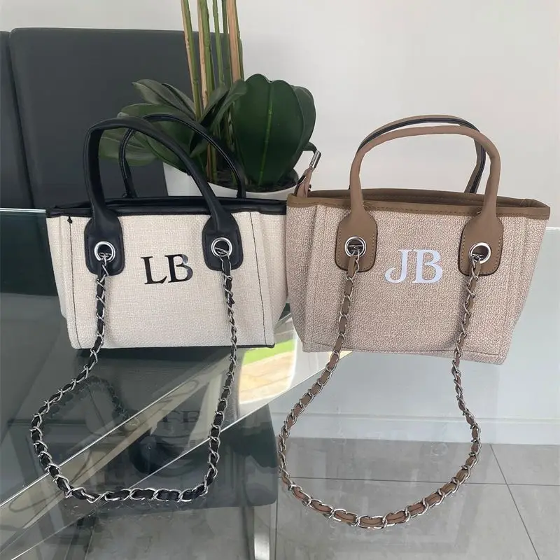 Personalised Shoulder Tote Bag, Women's Handbag, Beach Bag, Hand Bag, Canvas Bag, Gifts For her, Custoomized Chain tote bag