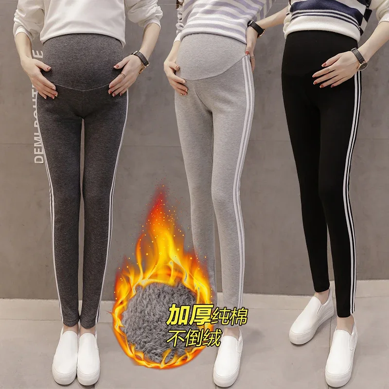Winter maternity clothes plus velvet leggings high elastic stitching warm pants soft thick cotton trousers for pregnancy 3