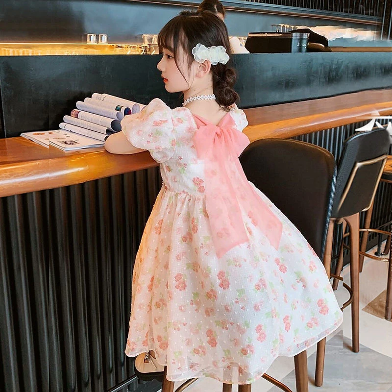Vestidos coreanos para niños, ropa de gasa de Boutique para niñas pequeñas,  vestido con lazo Floral, falda de princesa de cumpleaños infantil, ropa  para niños| | - AliExpress