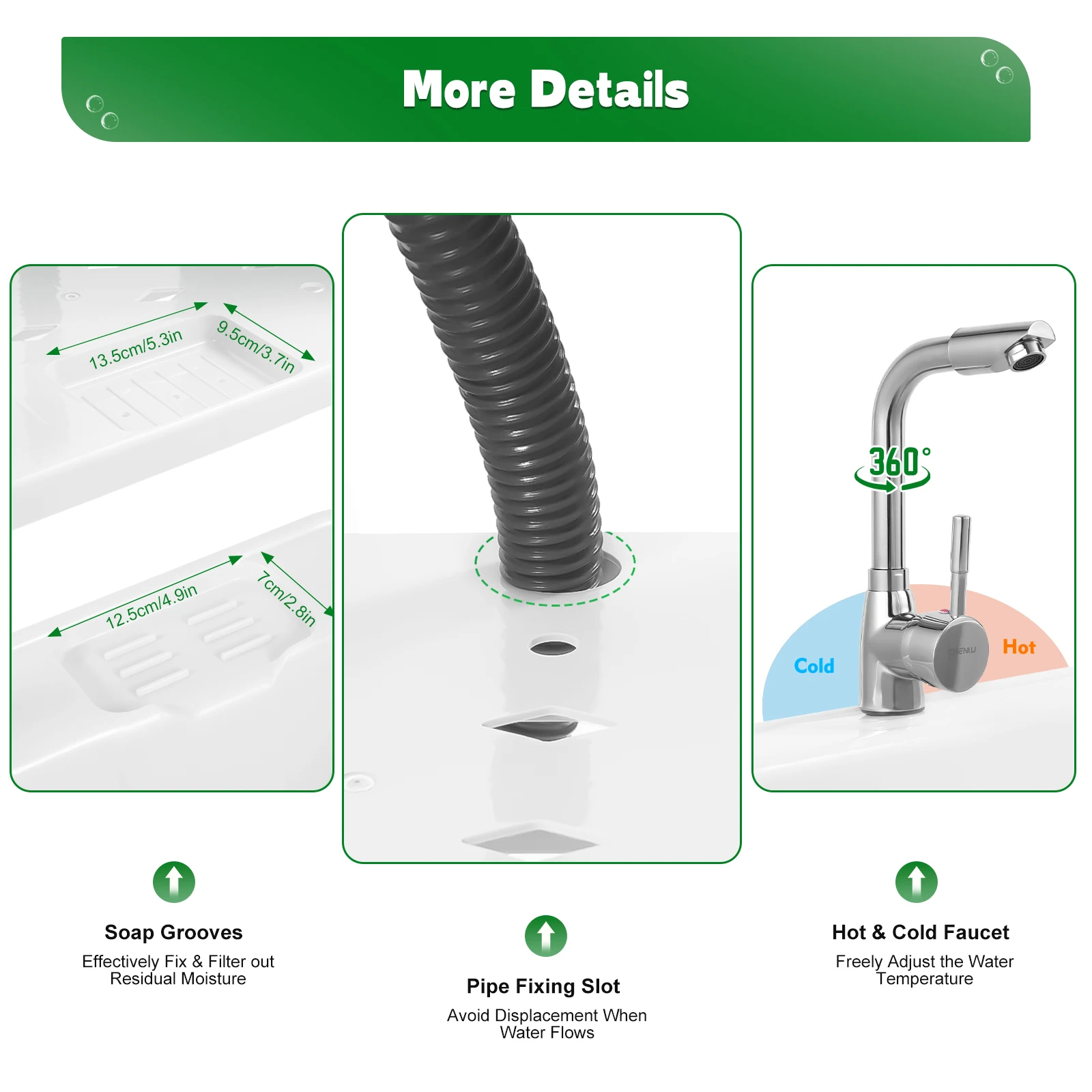 Freestanding Plastic Laundry Sink with Washboard Indoor and Outdoor Utility Sink with Cold and Hot Water Faucet 5