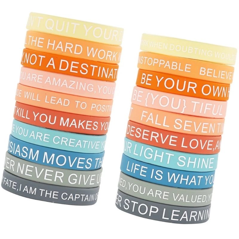 20Pcs Inspirational Silicones Bracelets Motivational Quote Wristbands for Unisex X90C