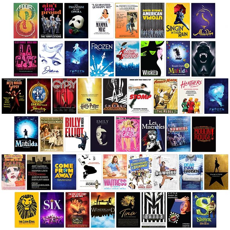 50Pcs Music Drama Postcards Wall Collages For Room Decor Vintage Musical Theatre Posters Decorative Music Bar Aesthetic Pictures home decor posters wall hangings decor