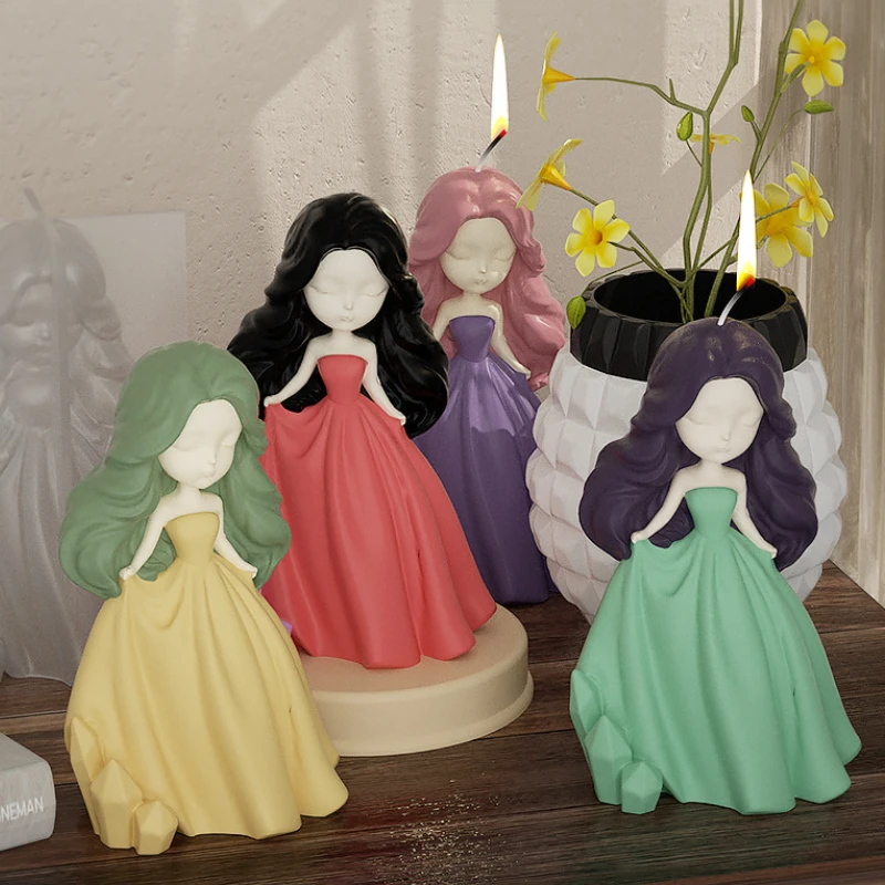 3D Cute Princess Silicone Candle Mould Angel Girl Soap Resin Plaster Making Mold DIY Human Chocolate Baking Tool Home Decor Gift