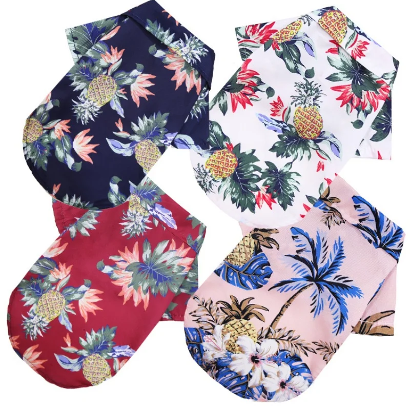 Small and medium-sized dog beach pineapple shirt Hawaiian pet dog cat golden retriever spring and summer season clothing pet dog shirt
