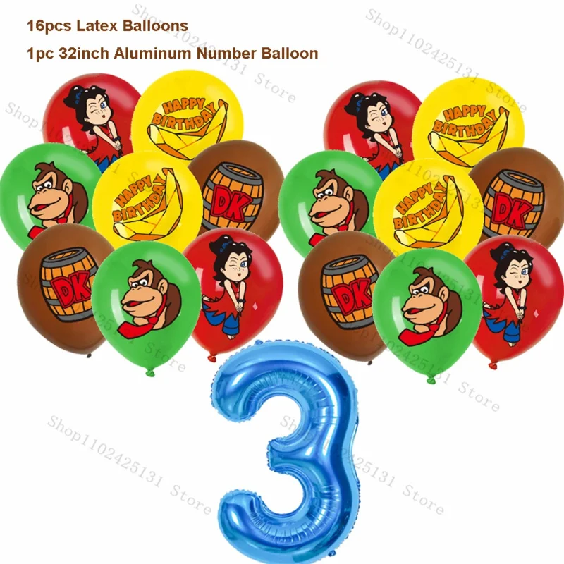 Donkey Kong Happy Birthday Party Tableware Decor King Balloon Banner Cupcake