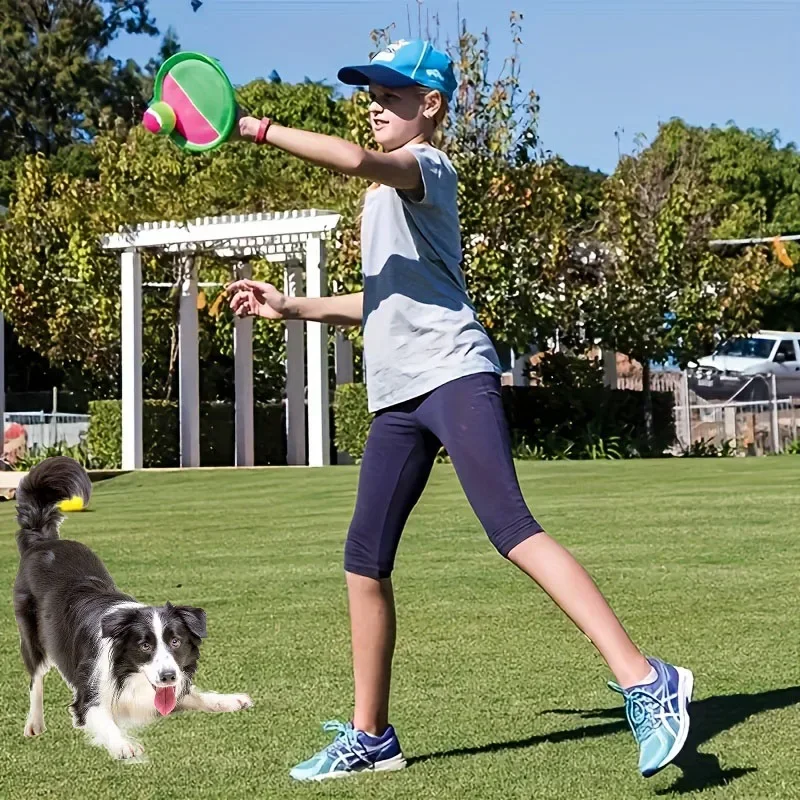 Pet Interactive Sticky Ball Game Set - Durable Plastic Beach and Outdoor Games, Including 2 Rackets and Multiple Balls