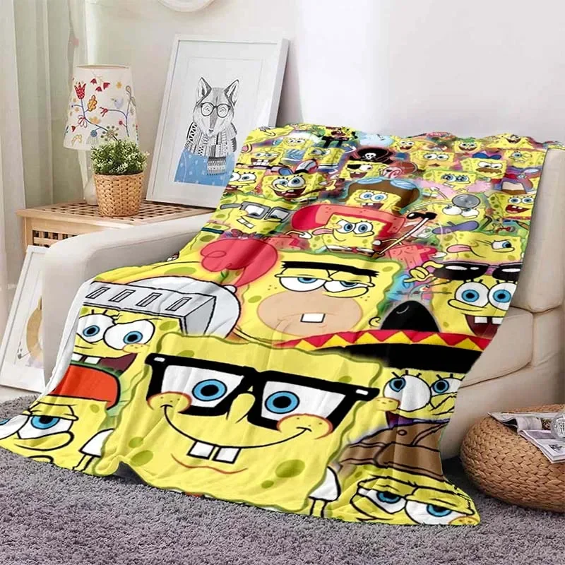 

3D Fun Cartoon Children's S-SpongeBob Printed Blanket Home Bedroom Fashion Bed Sheet Portable Outdoor Car Thin Sleeping Blanket