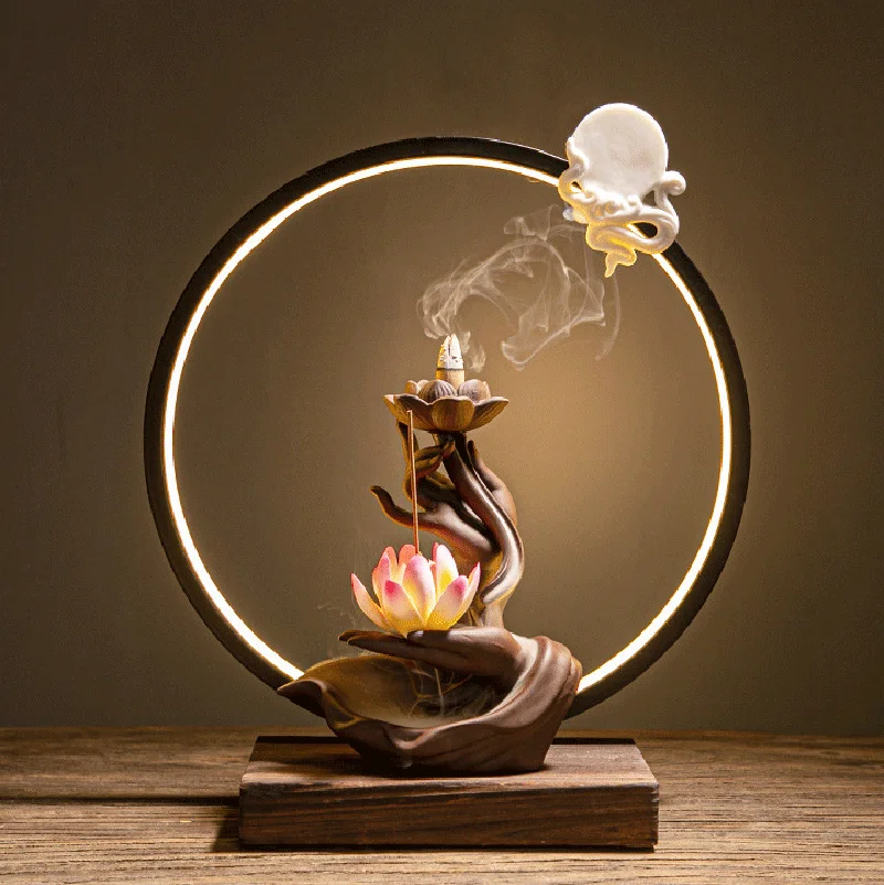 موقد بخور سيراميكي من الطين الأرجواني بتدفق عكسي،...