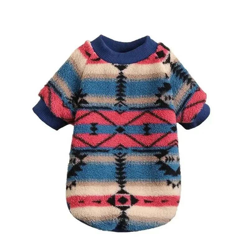 Pet Clothes Autumn and Winter Cat and Dog Clothes Cute Striped Plush Polyester Sweatshirt Durable Stain-resistant