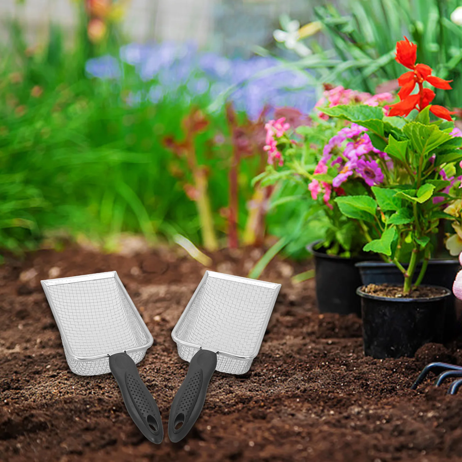 2PCS Multi-Functional Soil Sifter Set Stainless Steel Soil Sieve Ergonomic Lightweight 3.8mm 5mm Eyelet Gardening Tool New
