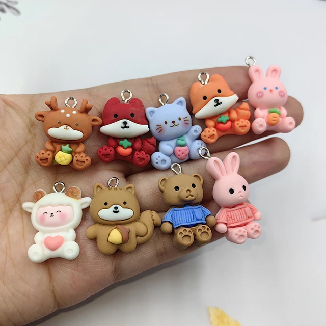 10pcs/pack Kawaii Lovely Cartoon Rabbit Cat Resin Earring Necklace Pendant Cute  Charms DIY Keychain Accessories - AliExpress