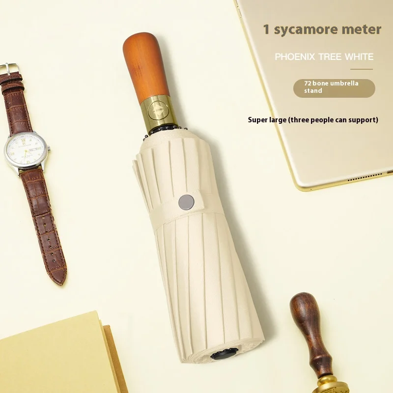 Large Fully Automatic Reinforced 72 bone wood handle automatic Sun UV Protection Windproof Strong Umbrella 1PCS
