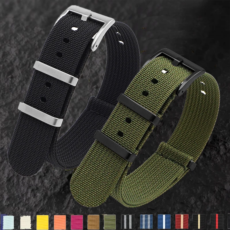 Ribbed Nylon Military-Style Watch Strap - Breathable Fabric Replacement Band