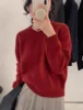 winter wool women's casual solid color round neck long sleeved loose sweater 1