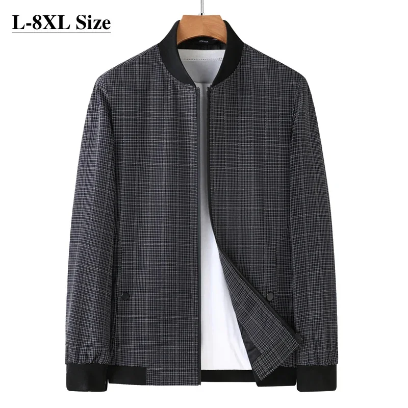 

7XL 8XL 6XL Plus Size Fashion Men's Baseball Jacket Autumn 2024 Oversized Loose Casual Plaid Coat Youth Daily Brand Clothes