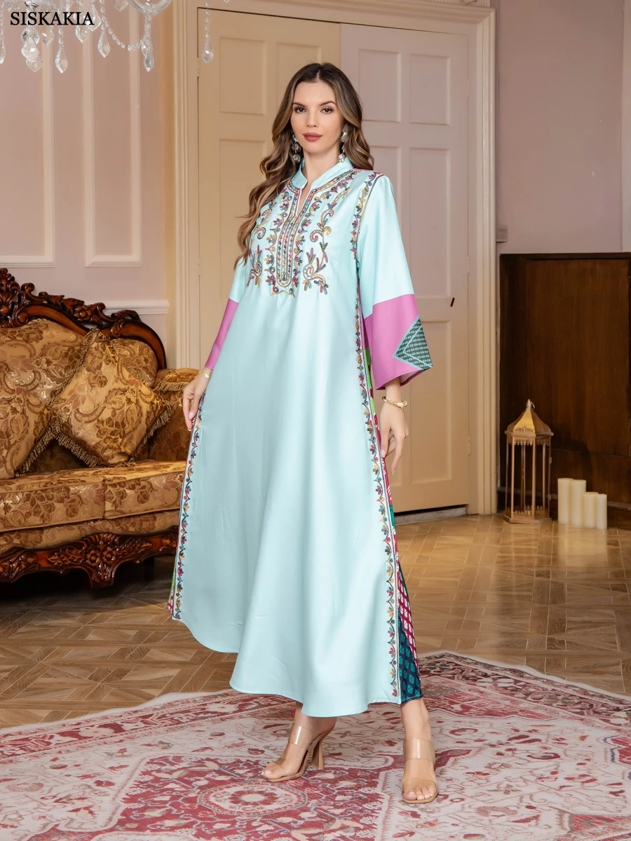 فستان Siskakia مسلم أنيق مطبوع عليه زهور مغربي فاخ...