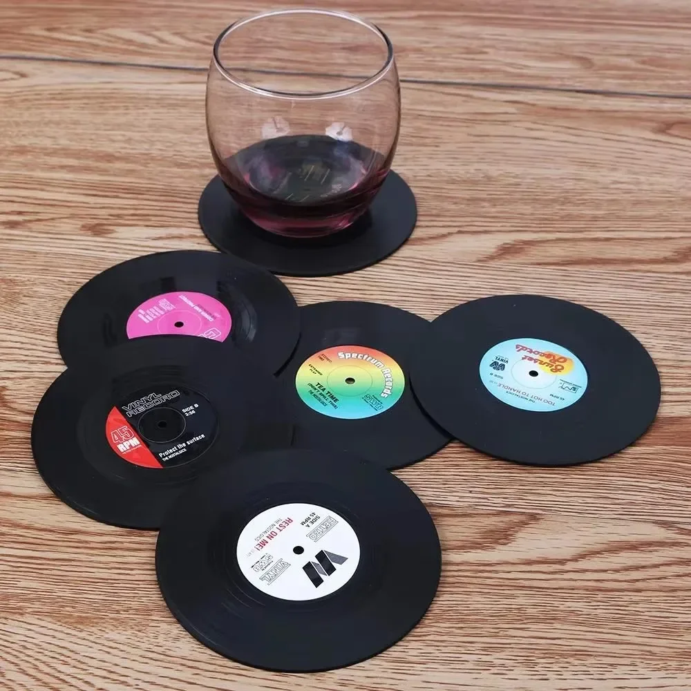 6/12Pcs Colorful Retro Vinyl Record Disk Coasters for Drinks Record Coasters Disk Cup Set Table Decor Anti-slip Coffee Coasters
