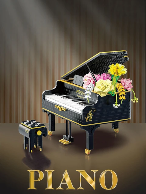 Idea-Mini bloque de instrumentos musicales, Piano rosa, flor