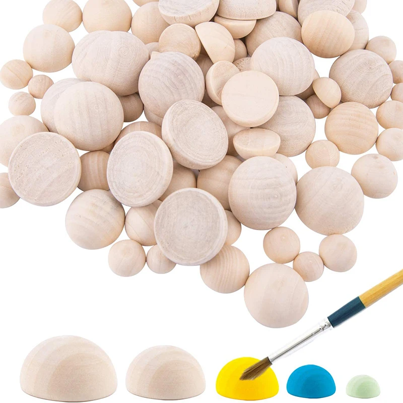 Description Picture 2 of item1-50pcs Half Wooden Beads Natural Wood Balls Split Round Wood Balls For DIY Kids Arts Make Gnome Noses Crafts Christmas Decorate