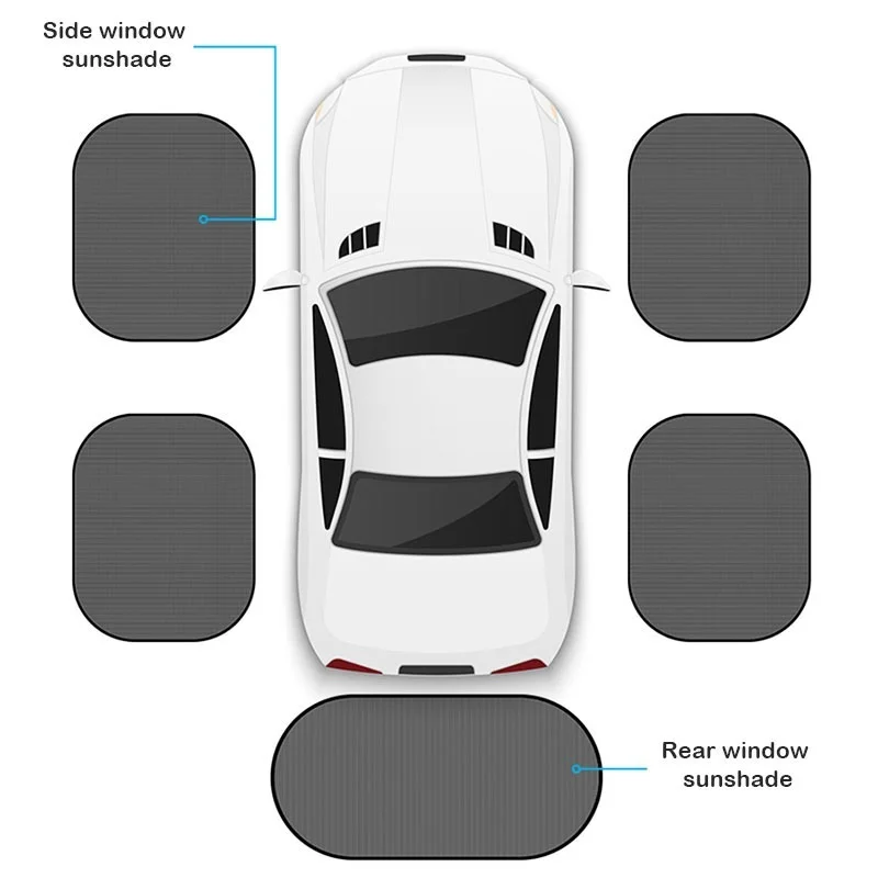 5pcs Car Window Sunshade Mesh Cover Suction Cup UV Protection Mount Foldable Auto Side Rear Glass Sunshades Curtain Accessories