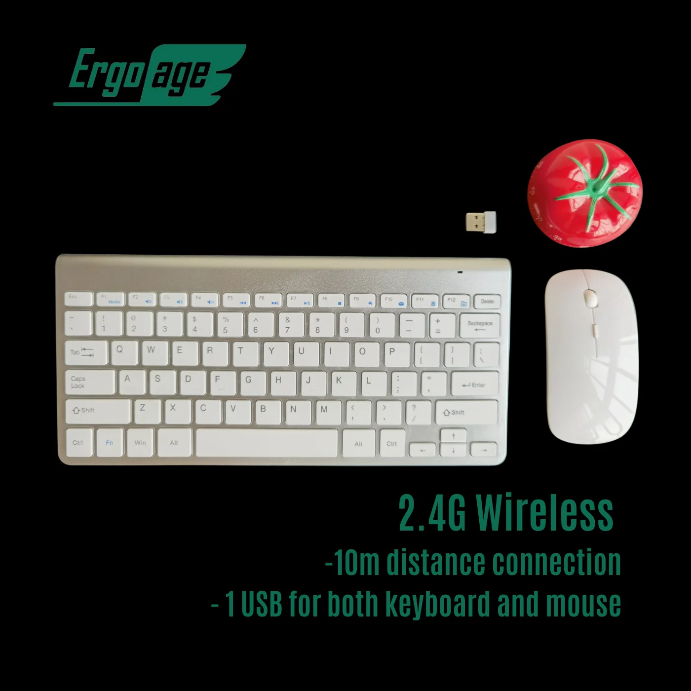 Ergoage Cordless Ultra Slim Ergonomic Keyboard Mouse Set 78 keys Quiet