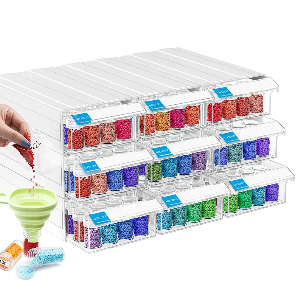 

ARTDOT-Storage Containers for Diamond Painting, Craft Organizers, Total 288 Slots for Diamond Art Tools, Funnel Included, 9 Pack