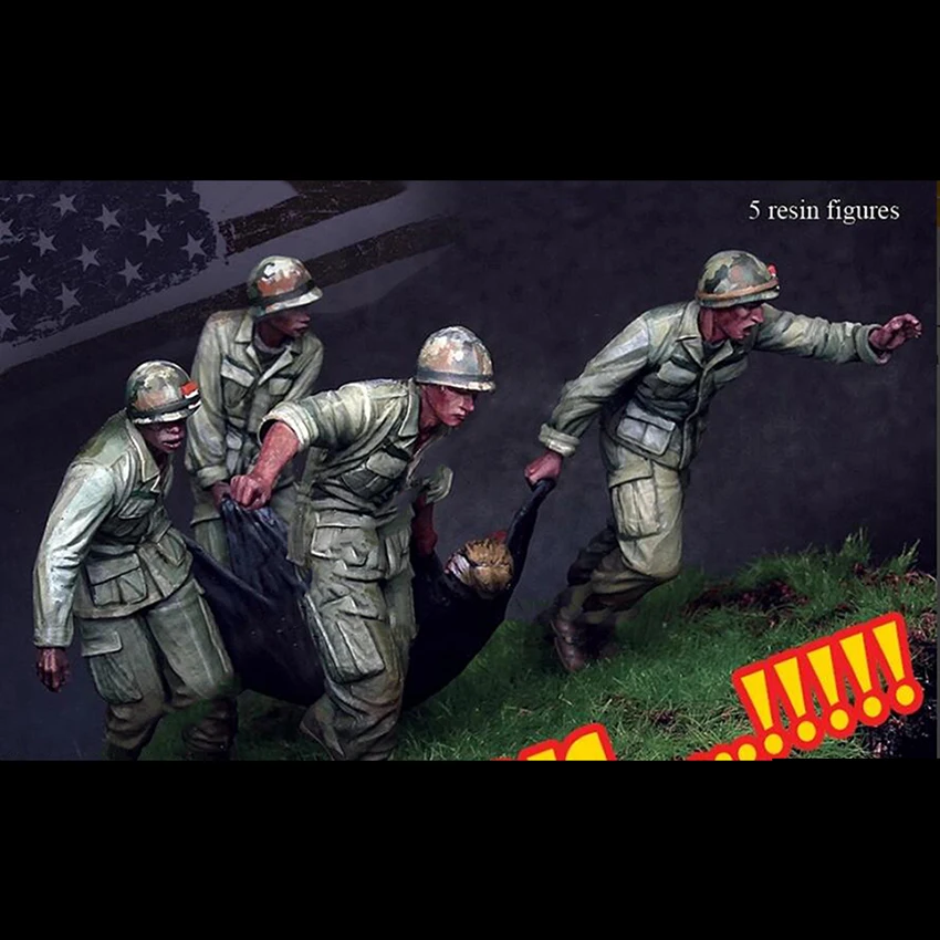 

Разобранная 1/35 Современная медицинская команда (5 фигурок), фигурка солдата, Статуэтка из смолы, искусственная кожа, Неокрашенная