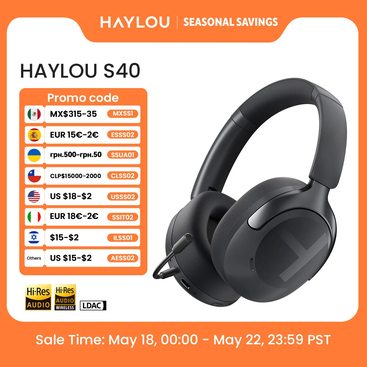 HAYLOU S40 ANC Kabelloser Kopfhörer 50dB Geräuschunterdrückung Hi-Res 3D-Raumklang-Ohrhörer mit LDAC Bluetooth 6.0 Over-Ear-Headset - AliExpress 44