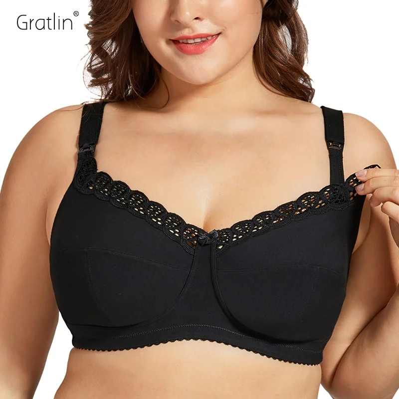 цена Gratlin Plus Size Breastfeeding Nursing Bra Women's Cotton Wirefree Soft Maternity With Lace Trim Lingerie Plus Size Lactation