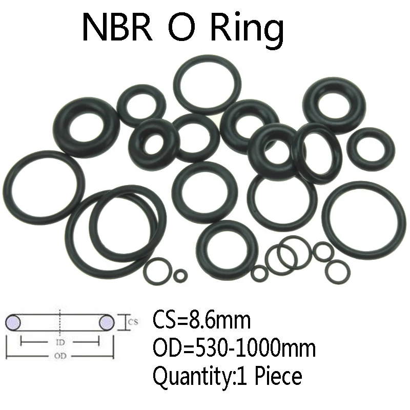 

1Piece CS 8.6mm NBR Rubber O Ring Automobile Black O-Ring Oil Sealing Gasket OD 530-1000mm