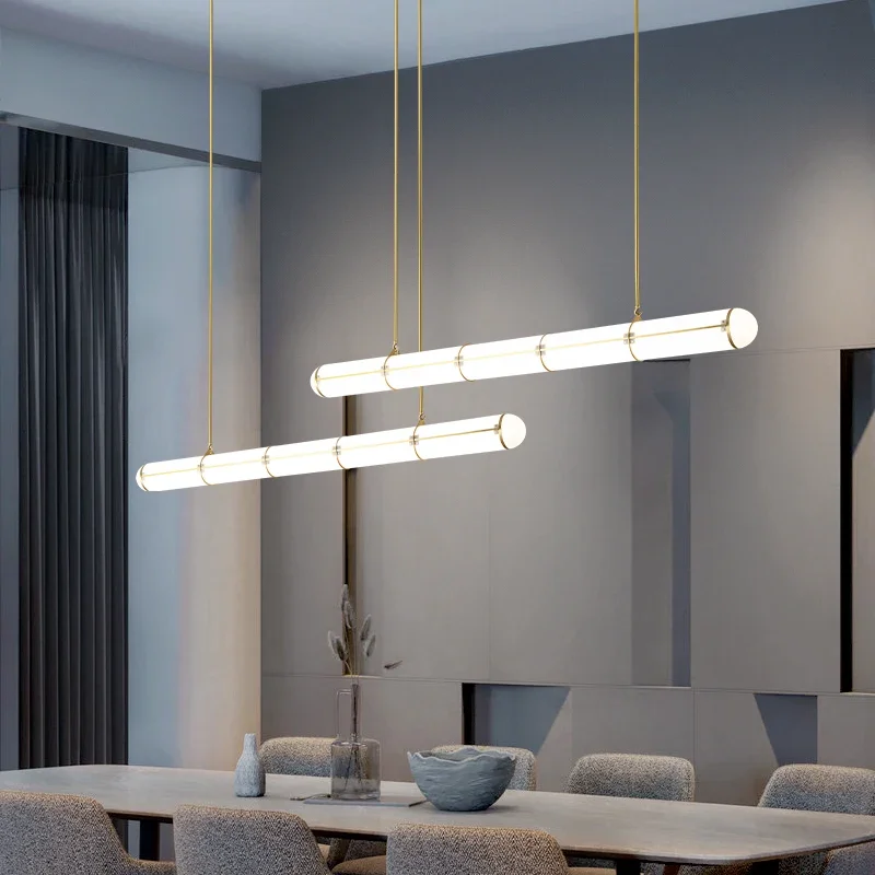 Retro White Round Tube Restaurant Chandelier Modern Italian Designer Minimalist Creative Word Acrylic Pendant Lamps Lighting