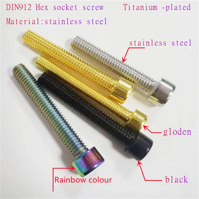 Hex Socket Cap Head Screw 5pcs-10pcs DIN912 Titanium-plated Colorful Stainless Steel M3 M4 M5 M6