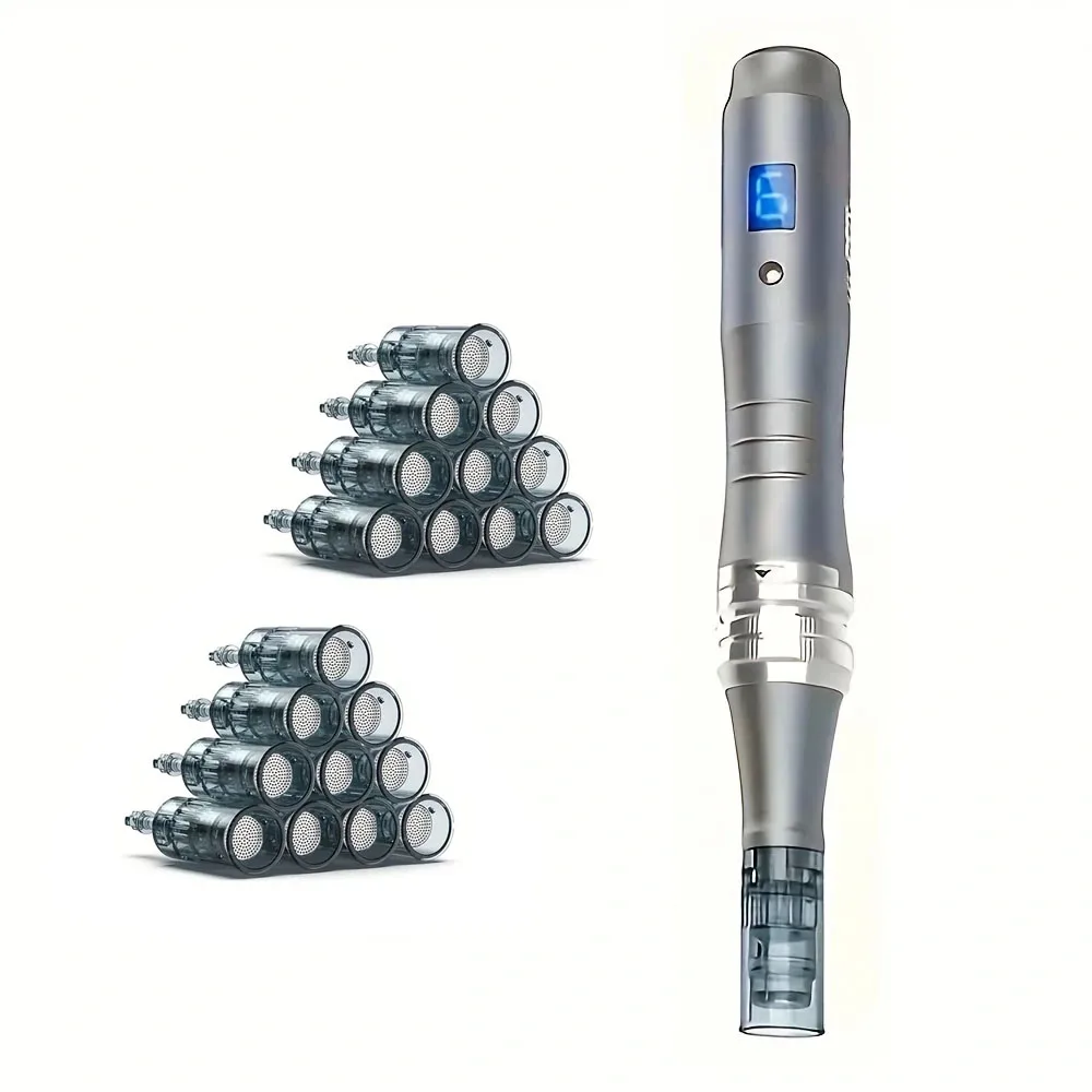 La migliore penna per microneedling digitale wireless Derma Ultima Dr Realpen M8 a 6 velocità con 22 cartucce di aghi DermaPen._voghion.com
