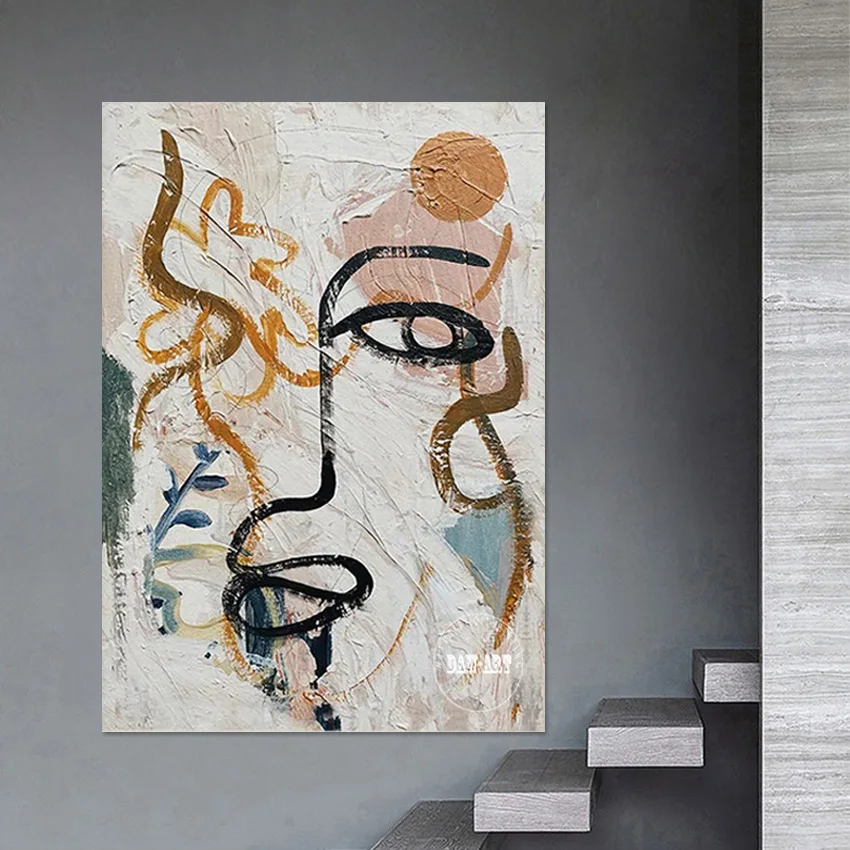 

Полуабстрактное искусство на холсте Без рамок Рождественские украшения Настенные фигурки Лицо Ручной рисунок Картина Современные картины для интерьеров