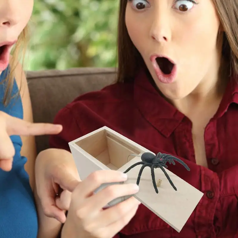 Prank Toys Joke Toys Tricky Toy Spider Box Rubber Spider Prank Box Handcrafted Wooden Surprise Prank Box