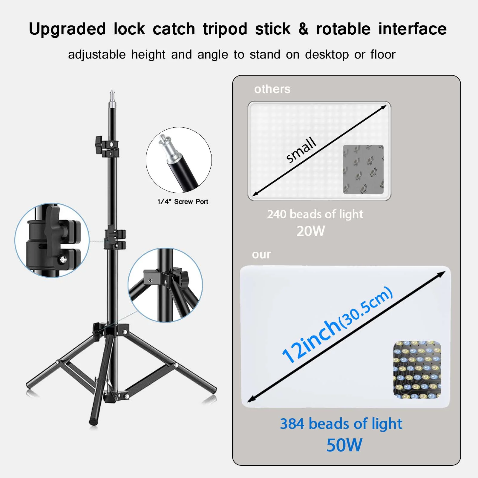 50W 3000k-6500k Bi-color LED Fill Lamp Video Light Panel Photography Lighting Live Stream Photo Studio Light with Tripod Stand