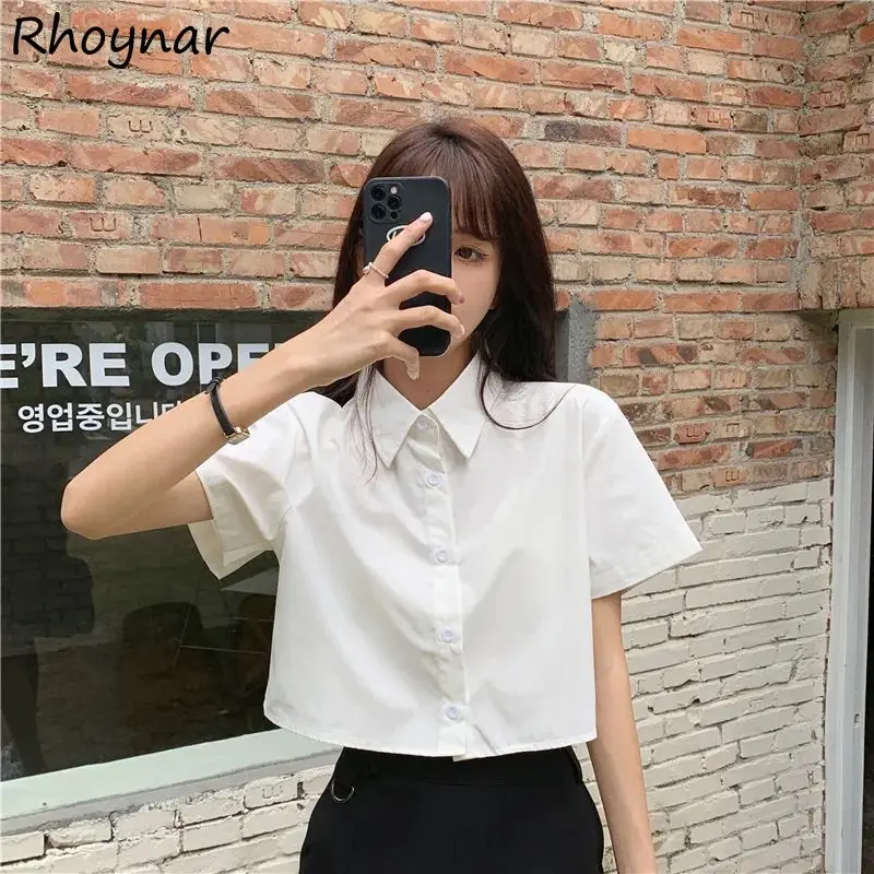 

Shirts Women Summer Spicy Girls Leisure All-match Short-length Loose Solid Daily College Ulzzang Personality Fashion Prevalent