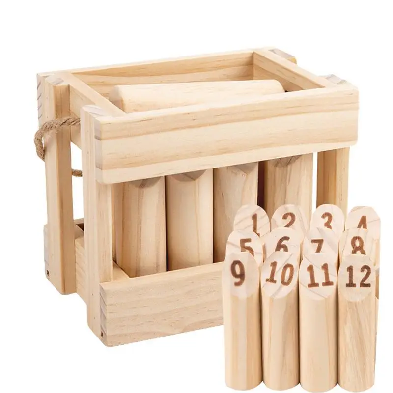 

Wooden Tossing Game 12 Pcs Numbered Pins Premium Hardwood Outdoor Lawn Throwing Game Family Friends Party Camping Beach