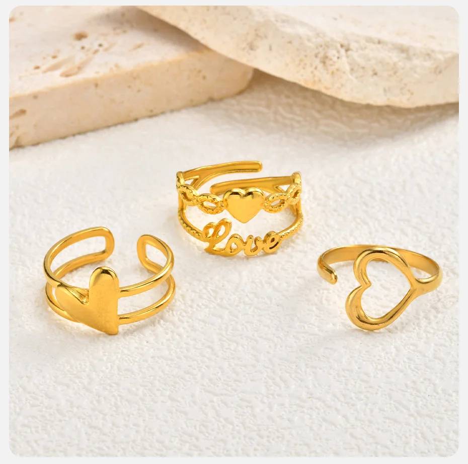 Vnox vergoldete herzförmige verstellbare Ringe, Edelstahl, goldfarben, offene Liebesringe für Frauen und Mädchen, klassischer Schmuck, Geschenk – Detail 6
