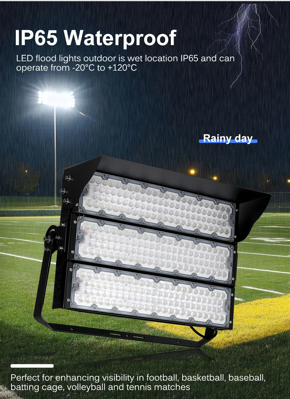 LED-Stadionslicht, 240 W, 480 W, 720 W, 6000 K, SMD2835, superhell, IP65, wasserdicht, für Fußballplatz-Tunnelbeleuchtung im Freien – Detail 6