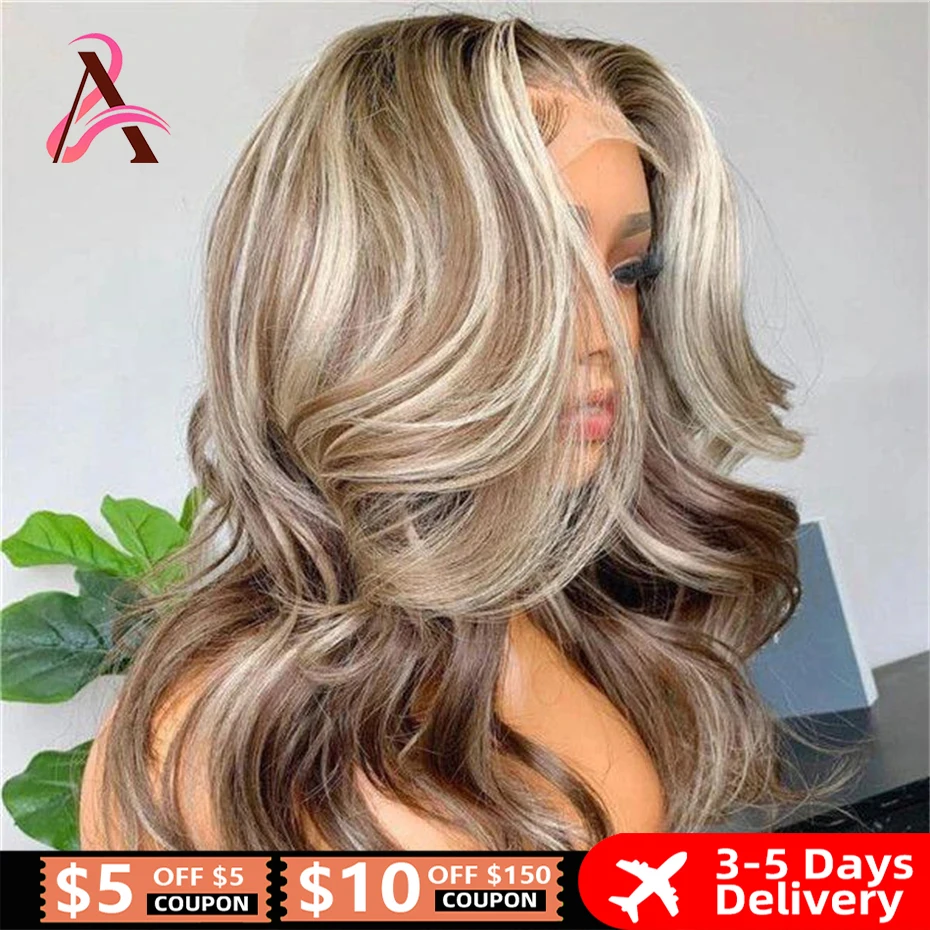 4/613 Blonde 13x4 Lace Front Human Hair Wig Body Wave Ombre 613 Highlight Wigs Brown Blonde Colored HD Lace Frontal Wig On sale
