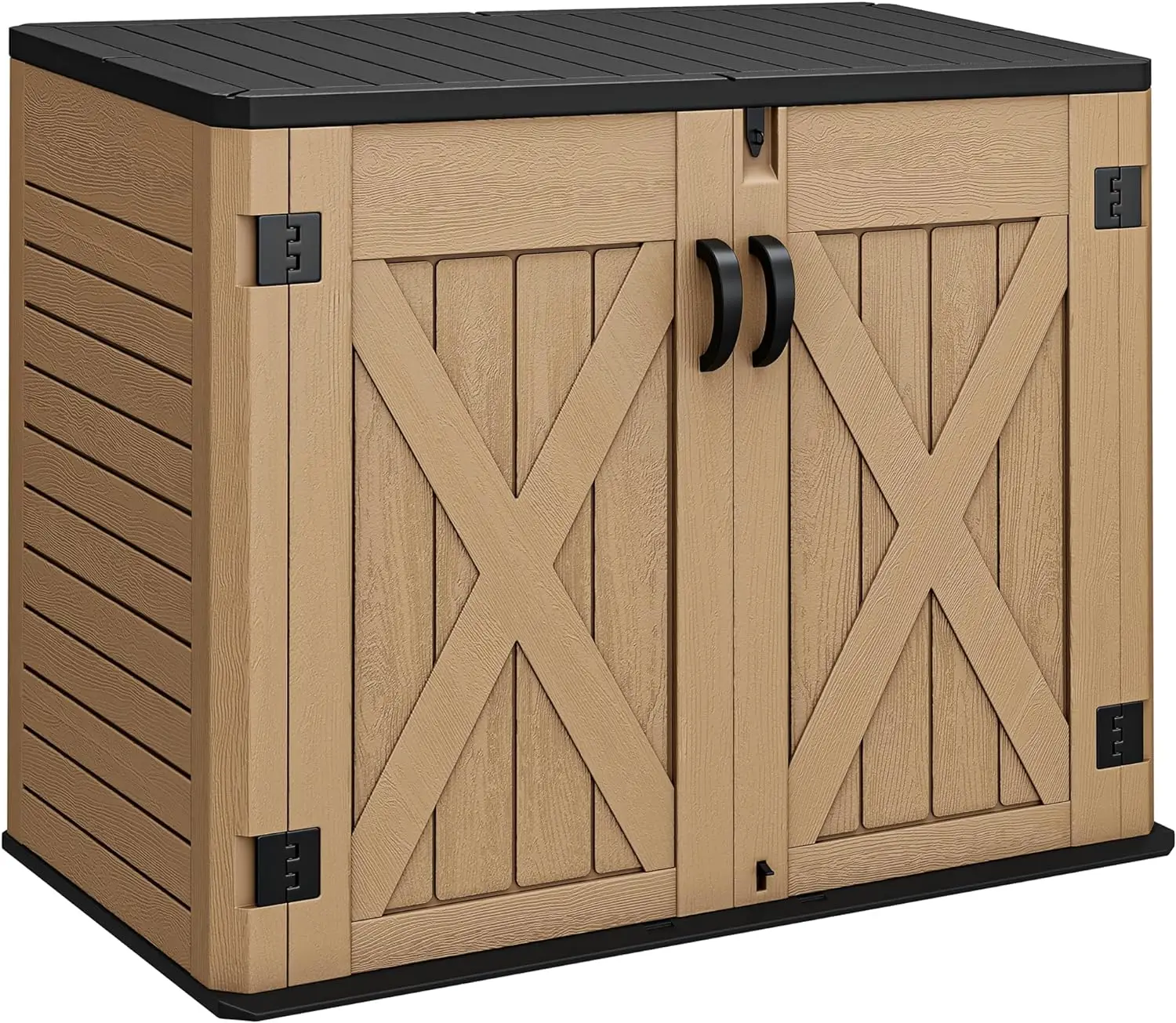 

Outdoor Horizontal Storage Shed with X-Shaped Lockable Door 35 Cu Ft Weather Resistant Resin Tool Shed w/o Shelf, Ideal for Bike