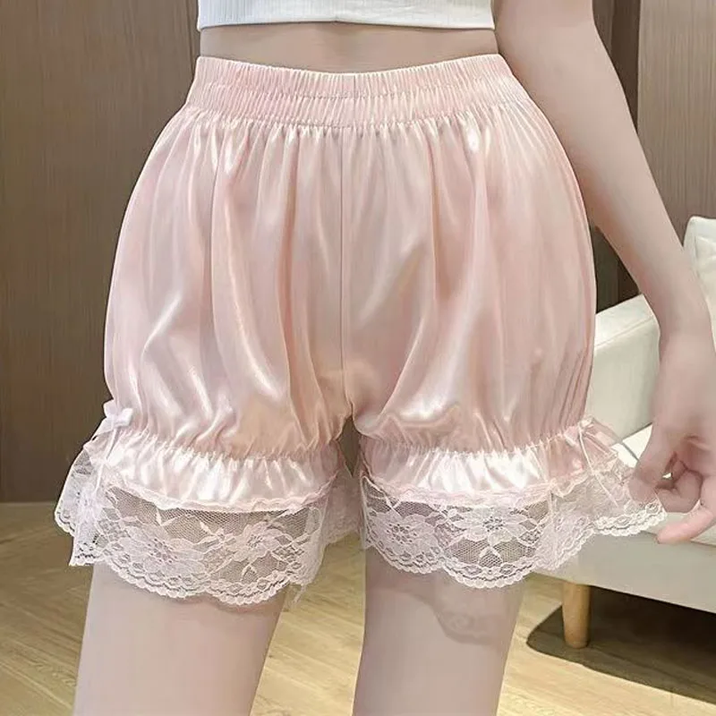Lace Safety Shorts Pants Women Girls Sweet Silk Satin Pettipant Knickers Loose Sleep Shorts Nightwear Pajamas Lantern safety shorts safety pants lace panties