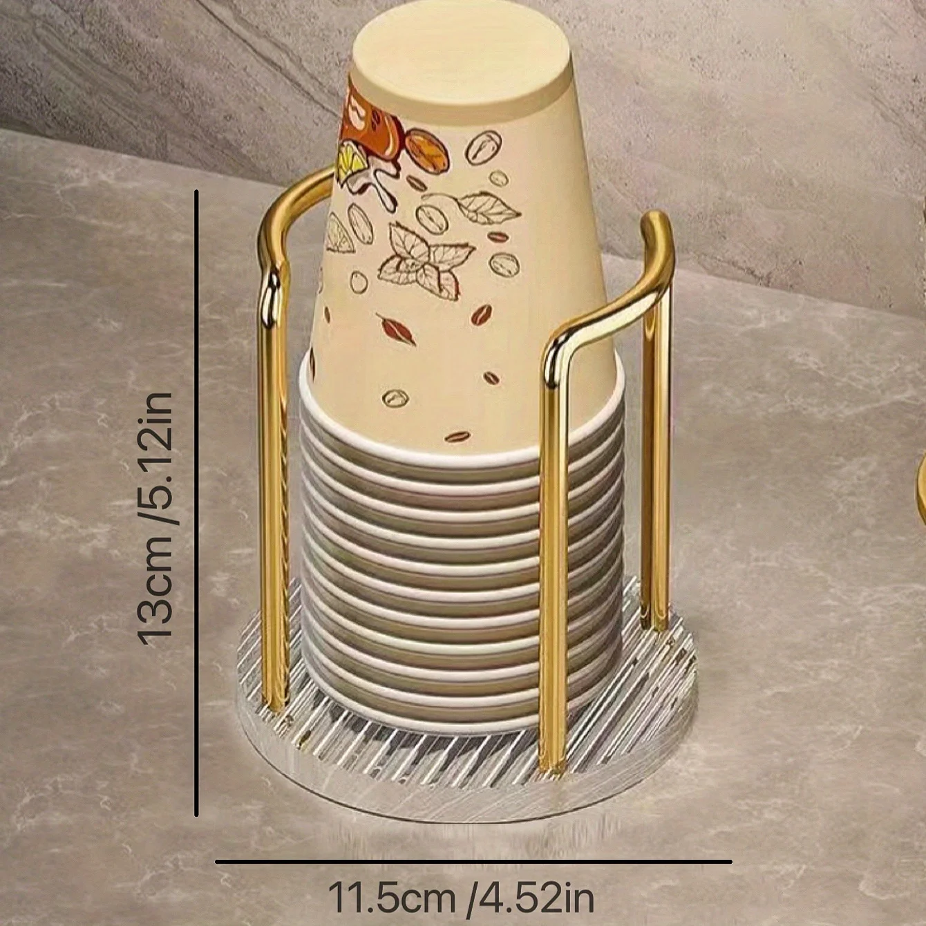 Elegant Acrylic Disposable Cup Holder with Golden-Tone Accents-Ideal for Home, Caf&eacute;, Office, and Hotel Use