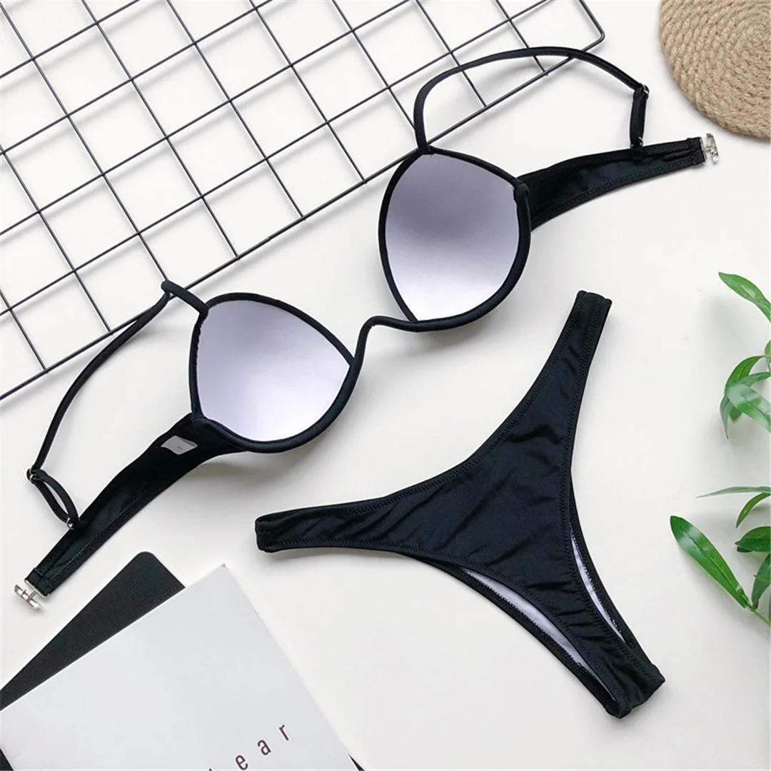 strapless bikini set Bra New Sexy V-bar Underwired Push Up Bikini Women Swimwear Female Swimsuit Two-pieces Set V wire Bather Bathing Suit Swim V1732 plus size swimwear