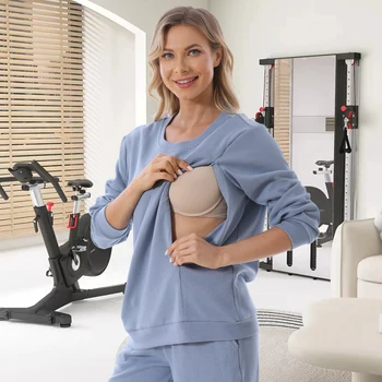 Maternity Clothes Sweatshirt Hoodies High Waist Lounge Pants Adjustable Waist Pregnant Trousers Postpartum Breastfeeding Clothes