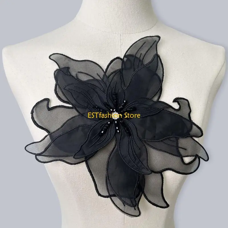 Y5GC Oversized Flower Eye-Catching Applique for Clothes Hat Sewing Patches DIY Scarf