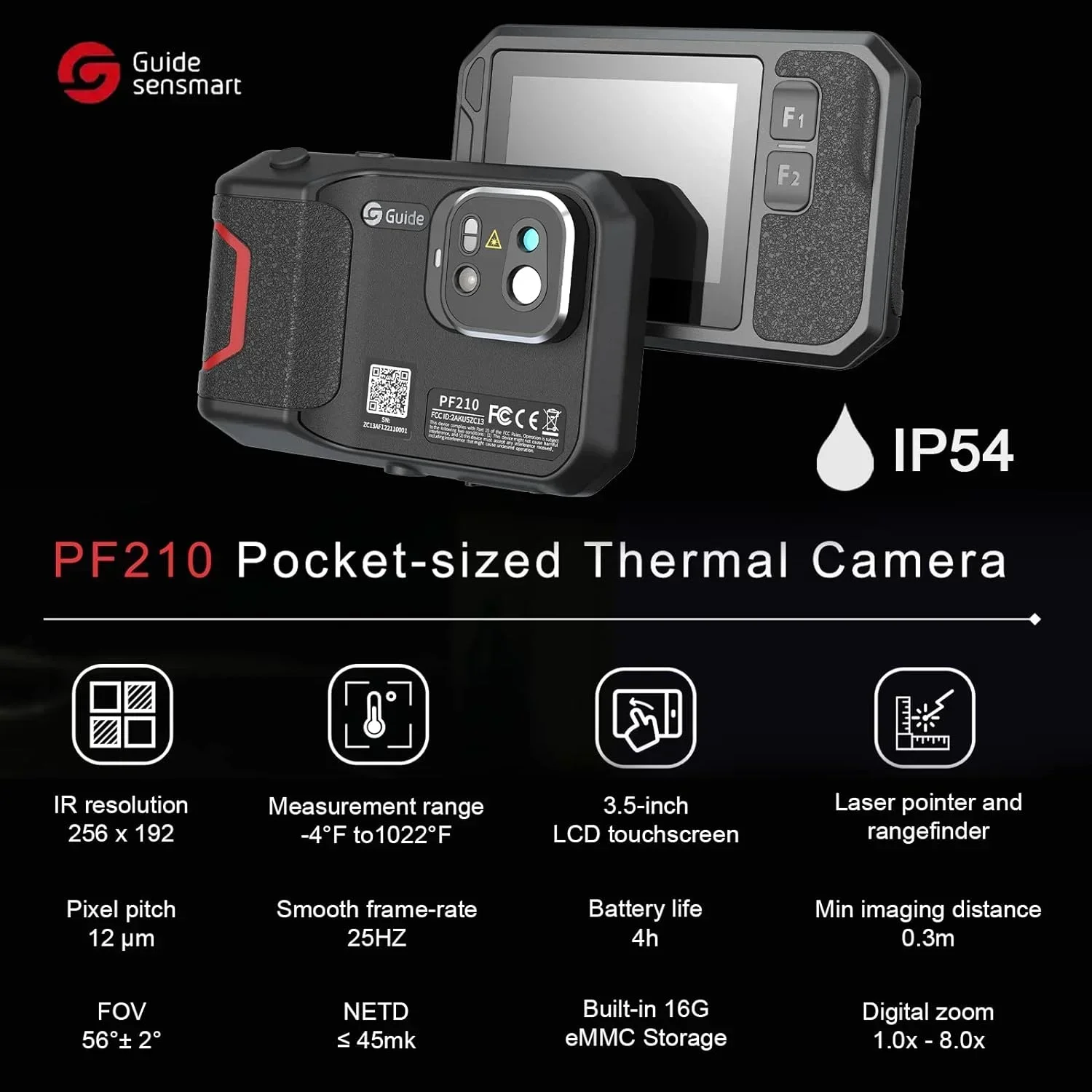 GUIDE 256x192 Infrared Thermal Imaging Camera 3.5" TouchScreen 25Hz PF210 with WiFi for Detecte Electrical, Building and HVAC
