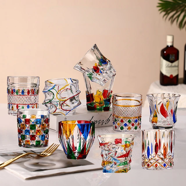 Painted Crystal Glass Cups Whiskey Glasses Thick Glass Cup Water Cup Wine  Glass Drinking Glasses Drink